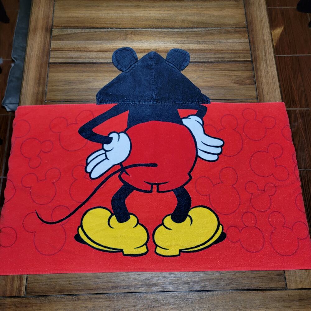 Disney Mickey Mouse Terry Cloth Hooded Kids Towel 21" X 45"
